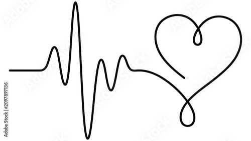 Photos Heart rate monitor line drawing with heart symbol on white background