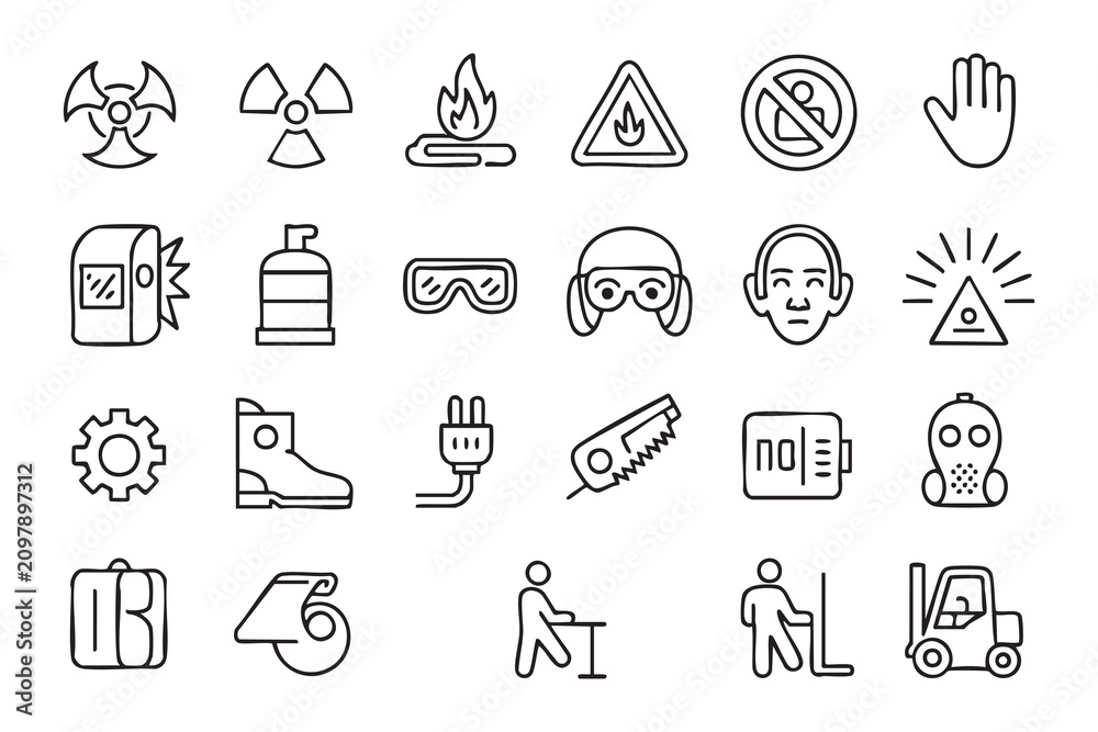 Fototapeta premium PPE and Factory Hazard Symbols for Safety Training and Compliance Materials