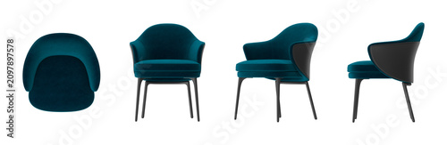 Foto Modern teal velvet armchair with black accents and slim metal legs