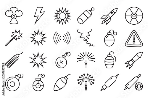 Pyrotechnic Icon Collection with Firecrackers, Fireworks and Explosive Symbols
