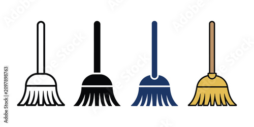 Photos Broom icons featuring cleanup brush and housekeeping equipment symbols with clea