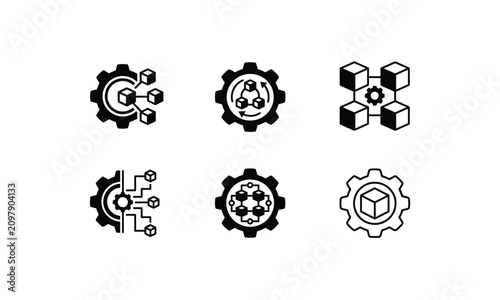 Foto Blockchain technology and digital processing operation icon.