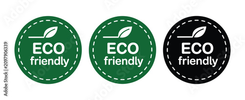 Tableau sur toile Eco friendly label icons illustrating green leaf badges with clean minimalist ve