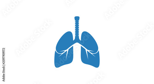 A simple blue icon representing human lungs on a white background