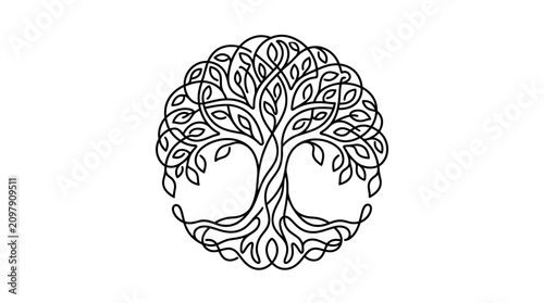 Elegant Stylized Tree of Life Illustration with Intricate Details and Organic Flow