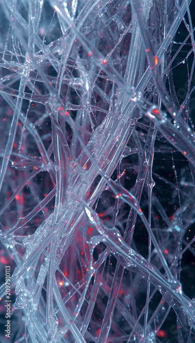 Shimmering liquid filaments reorganize through invisible pathways creating elegant scientific patterns with crystal optical realism.
