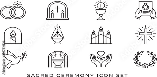Religious Ceremony icon set. Editable line icons. Vector illustration.

