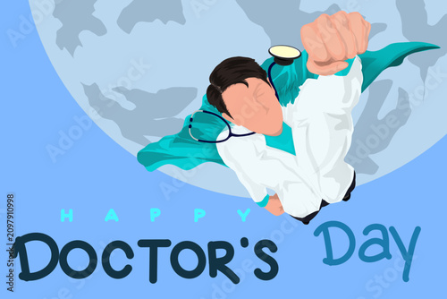 Happy Doctor's Day, male doctor who is flying around the world to save sick people