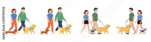 Tableau sur toile A delightful collection of illustrations showcasing diverse people walking their