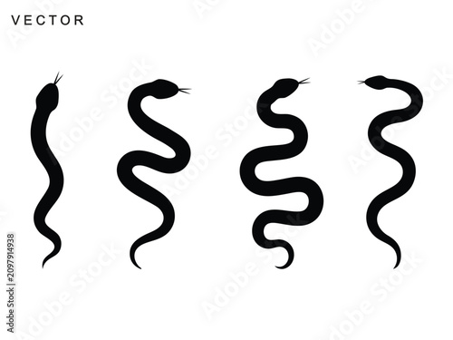 Set of snake silhouette icon, Collection of snake vector illustration on white background