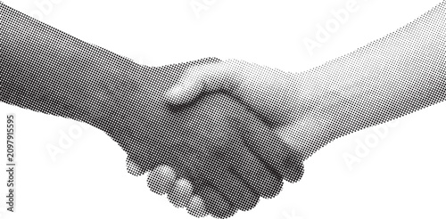 Cuadro en lienzo Halftone Handshake between two people of different races
