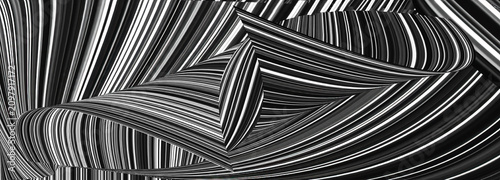 Hypnotic twisted lines and shapes modern abstract artwork banner in monochrome black and white