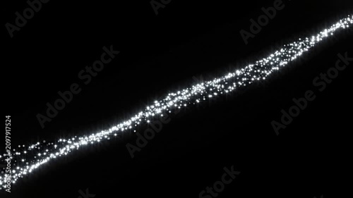 Sparkling White Light Trail Moving Diagonally Across Black Background with Copy Space for Motion Graphics Design