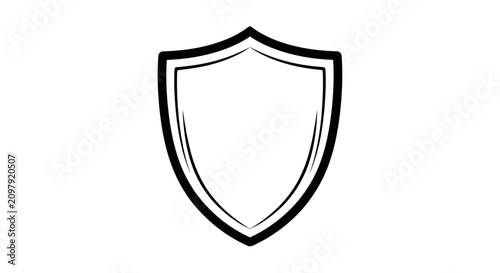 Black shield icon outline isolated on white background