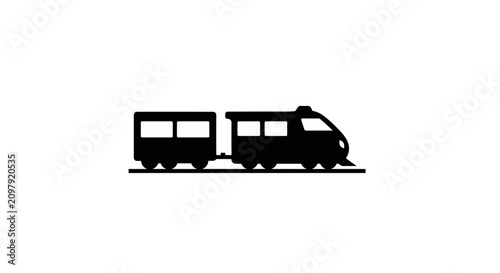 Black silhouette of a passenger train on white background