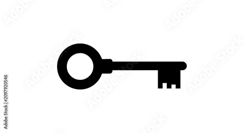 Black silhouette of a vintage skeleton key on white background