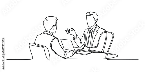 Two business men talking in a meeting continuous line art
