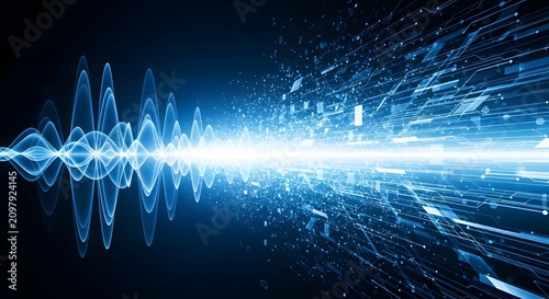 Vibrant digital waveform light technology background.
