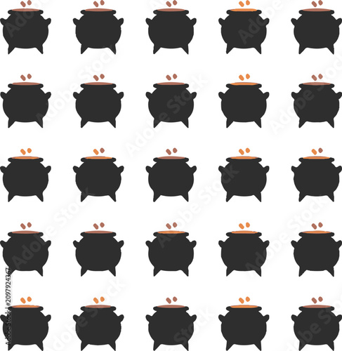 Halloween witch cauldron seamless pattern background with boiling magic potion pot vector illustration
