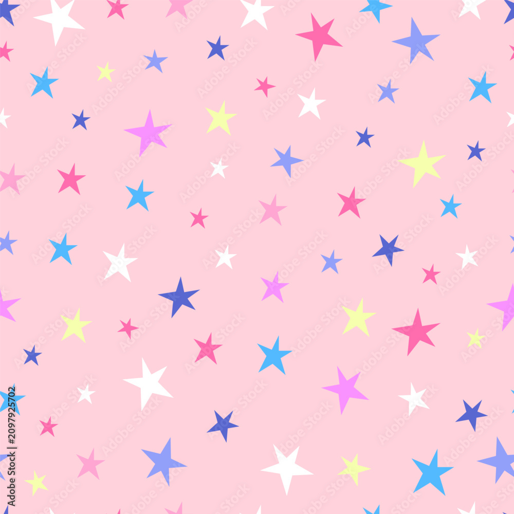 Fototapeta premium Colorful Star Seamless Pattern on Pink Background for Celebrations