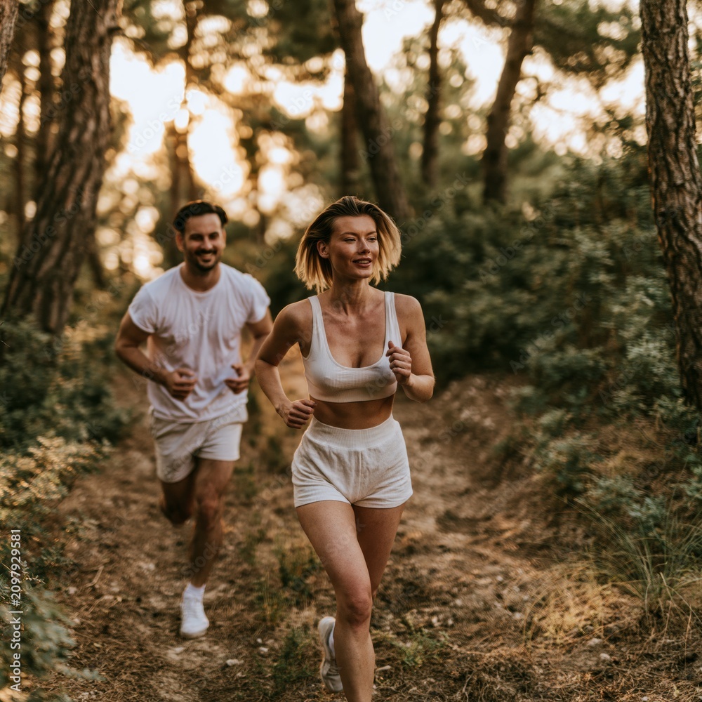 Fototapeta premium Fit young couple jogging in park