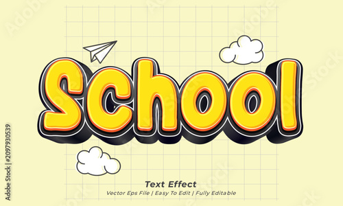 Playful School Cartoon 3D Text Effect Template – Fully Editable Vector Typography