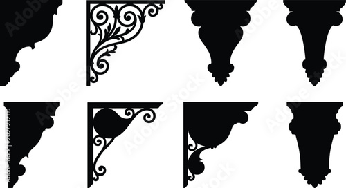 Cuadro en lienzo Decorative Bracket and Corbel Silhouette Icon Set