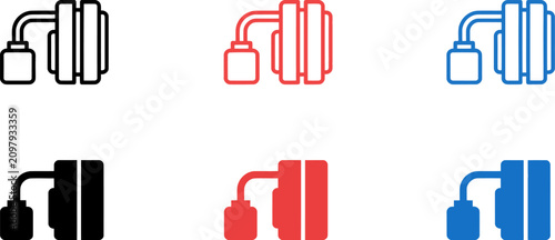 Charger and battery icons in different colors on white background