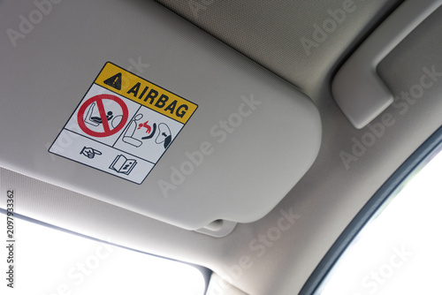 Konstfotografi Airbag Warning Label Sun Visor Car Safety Information Vehicle Interior