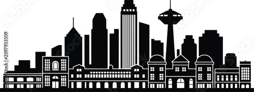 Quadro su tela Calgary skyline silhouette featuring iconic tower and downtown skyscrapers, urba