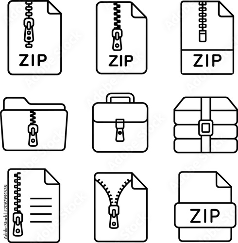 Zip archive file folder and compressed package outline symbols set
