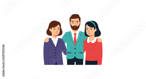 Happy small team of professional colleagues standing together