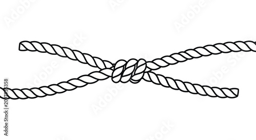 Tied nautical rope knot with frayed ends