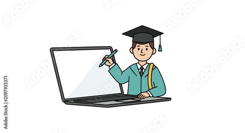 Graduate student using laptop for online learning