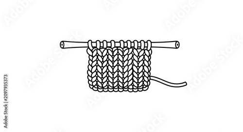 Knitted wool fabric on knitting needles line art