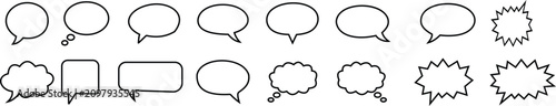 Fotografie Doodle speech bubble icon set collection group with comic chat dialog message ba
