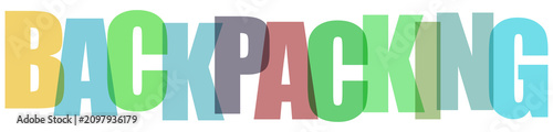 Fotografía Multicolored backpacking, colorful outdoor adventure, hiking typography, travel