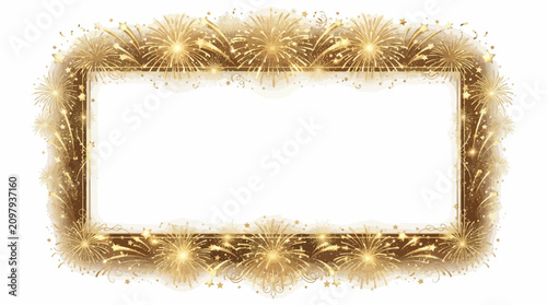 Golden fireworks frame for festive celebrations. Decorative border design for holiday event invitations.