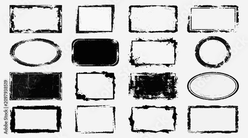 Grunge stamp frames collection. Distressed vector border set for vintage design and retro overlays.