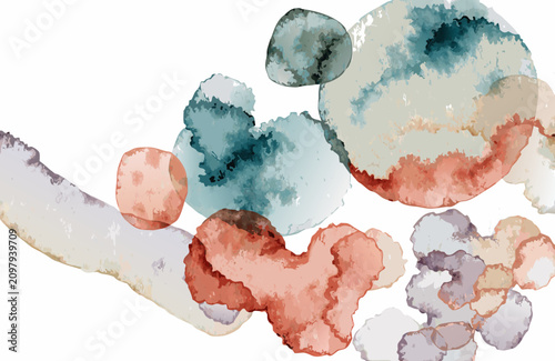 Organic watercolor blots on white background with abstract shapes and textured patterns