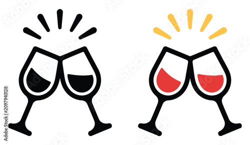 Bild auf Leinwand Two wine glasses clinking icon representing toast, celebration, hospitality, and