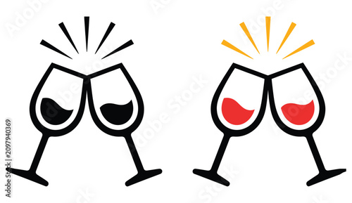 Bild auf Leinwand Wine glass cheers icons featuring clinking glasses symbol for celebration and ve