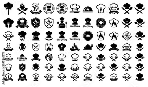 Photos chef, monochrome, emblem, logo, spoon, fork, restaurant, kitchen, culinary, cate