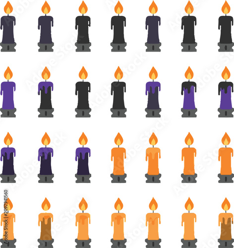 Halloween Spooky Candles Vector Set, Witchcraft Burning Candle Elements with Melting Wax for Decorative Design