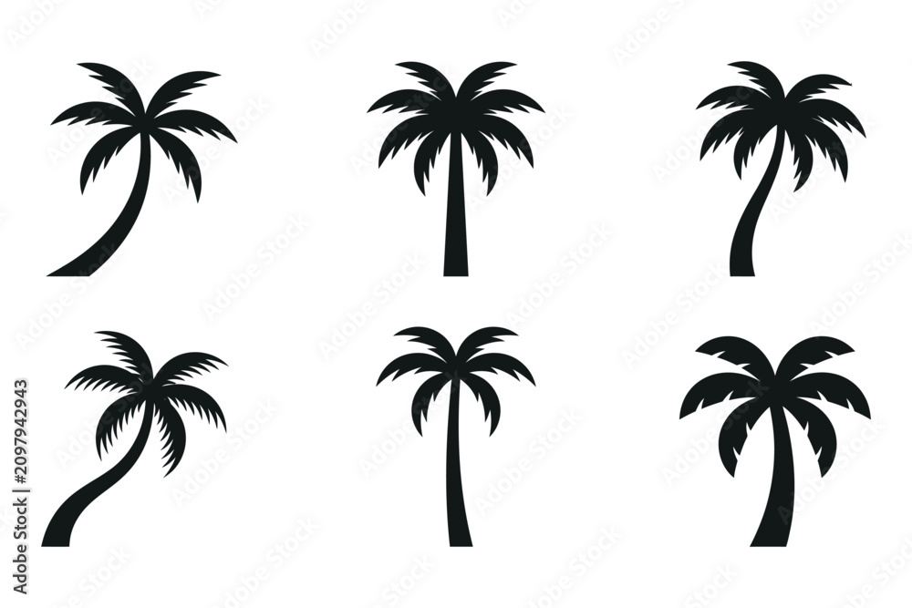 Fototapeta premium Palm tree silhouettes collection vector graphics for tropical designs