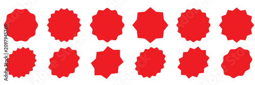 Obraz na płótnie Red starburst badge vector set with spiky jagged sale labels and promotional sticker shapes for discount tags, posters, banners, and graphic design