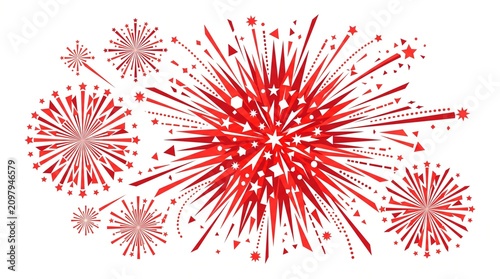 Red fireworks explosion burst vector illustration for festive celebration and holiday events isolated on white background