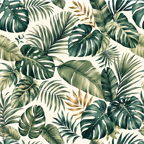 Принти на полотні light green tropical leaves on white background elegant pattern trendy ethnic we