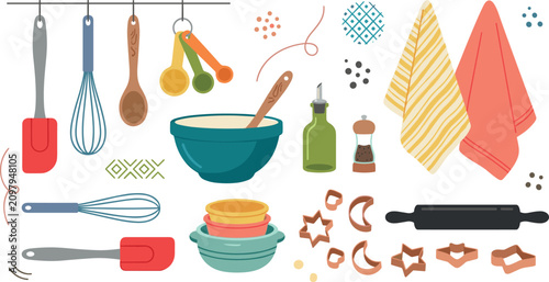 Foto Set of kitchen utensils baking tools and cooking equipment icons for culinary fo