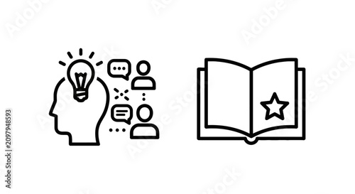Creative ideas and knowledge learning concept line icons with brainstorming knowledge education learning innovation creativity intelligence